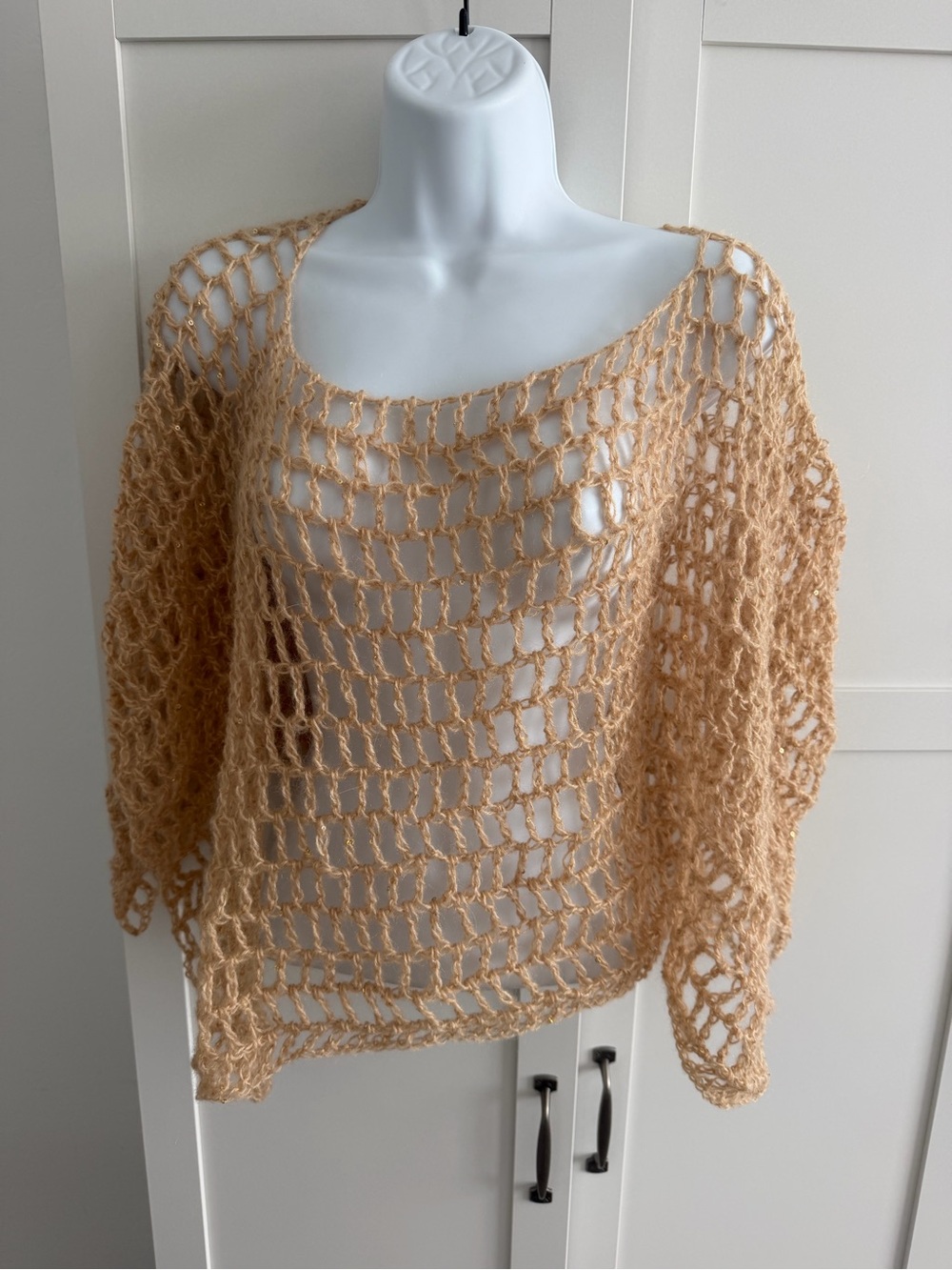 Hand crochet Light Tan Open Crochet Knit Women’s Sweater